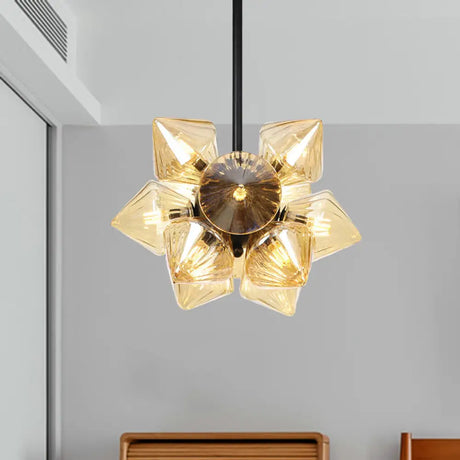 Vintage Ribbed Glass Ceiling Lamp With Prism Semi Flush Design - Black/Chrome Finish 9/12 Lights