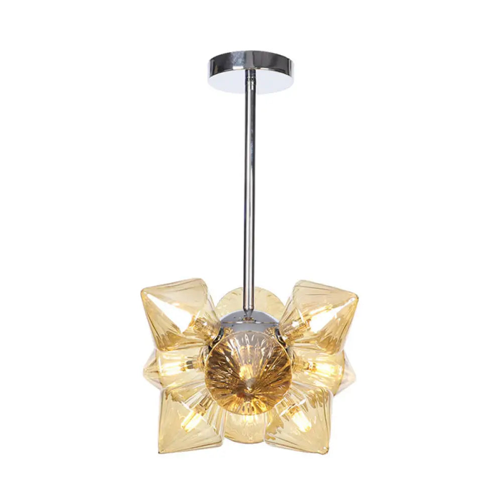 Vintage Ribbed Glass Ceiling Lamp With Prism Semi Flush Design - Black/Chrome Finish 9/12 Lights