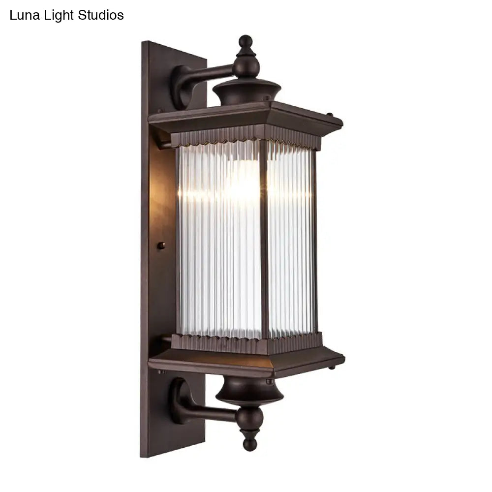 Vintage Ribbed Glass Wall Light Fixture For Yard - Single-Bulb Rectangle Lamp