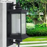Vintage Ribbed Glass Wall Light Fixture For Yard - Single-Bulb Rectangle Lamp