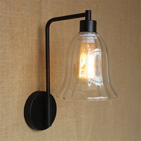 Vintage Ribbed Glass Wall Sconce - Black Bedroom Lamp / B