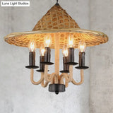 Vintage Rope 6-Light Black Candle Pendant Chandelier For Dining Room - Elegant Hanging Fixture