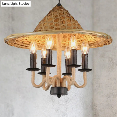 Vintage Rope 6-Light Black Candle Pendant Chandelier For Dining Room - Elegant Hanging Fixture