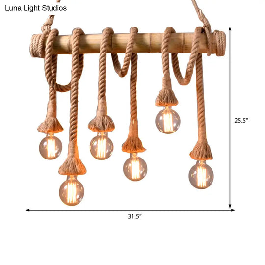 Vintage Rope Pendant Light Fixture With Exposed Bulb For Kitchen - Beige Hanging Lamp Kit (4/6