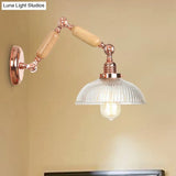 Vintage Rose Gold Wall Sconce Light With Prismatic Glass Bowl And Extendable Arm For Bedroom