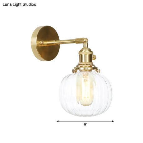 Vintage Rotatable Clear Glass Globe Wall Lamp In Gold For Porch