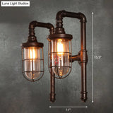 Vintage Rust Elongated Dome Wall Light Fixture With Clear Glass 2 Heads And Metallic Cage - Ideal