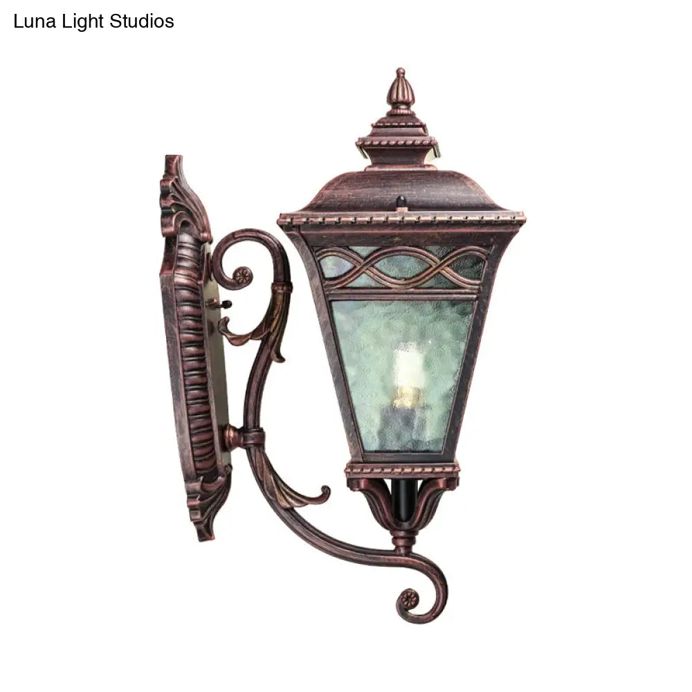 Vintage Rust Finish Lantern Wall Light Sconce With Clear Water Glass And 1-Bulb Mount