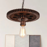 Vintage Rustic Bare Bulb Hanging Light With Iron Gear Decoration Rust