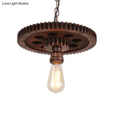 Vintage Rustic Bare Bulb Hanging Light With Iron Gear Decoration