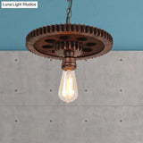 Vintage Rustic Bare Bulb Hanging Light With Iron Gear Decoration