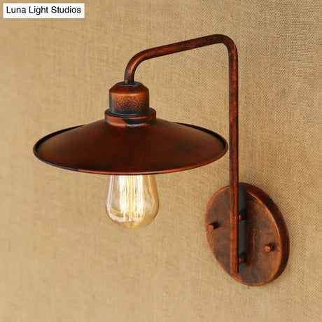 Vintage Rustic Iron Flared Wall Lamp With Angle Arm - Black/White 1 Bulb Ideal For Living Room