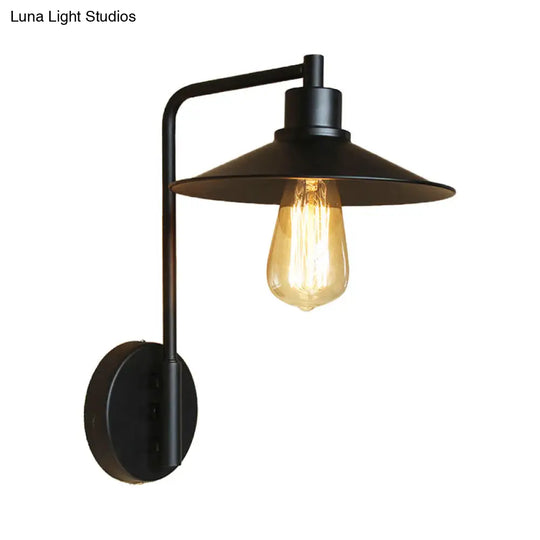 Vintage Rustic Iron Flared Wall Lamp With Angle Arm - Black/White 1 Bulb Ideal For Living Room