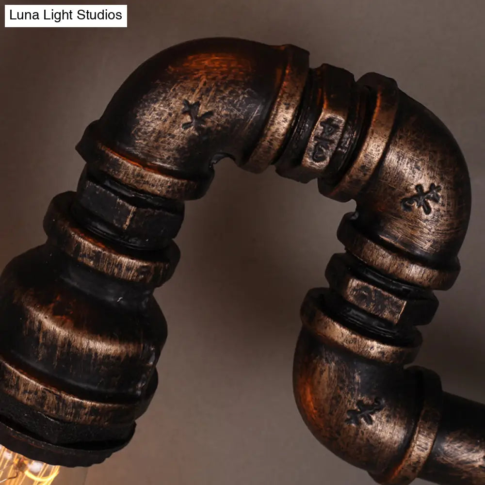 Vintage Rustic Iron Pipe Wall Light Fixture With 4 Lights And Valve Handle For Restaurants