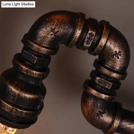 Vintage Rustic Iron Pipe Wall Light Fixture With 4 Lights And Valve Handle For Restaurants