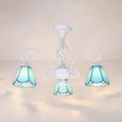 Vintage Rustic Stained Glass Semi Flush Mount Light With Shade - White/Sky Blue/Blue Sky Blue