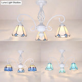Vintage Rustic Stained Glass Semi Flush Mount Light With Shade - White/Sky Blue/Blue