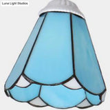 Vintage Rustic Stained Glass Semi Flush Mount Light With Shade - White/Sky Blue/Blue