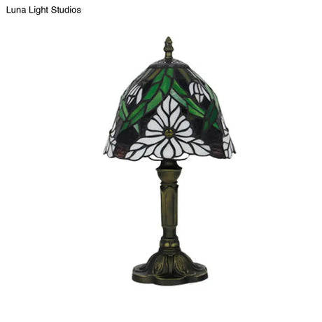 Vintage Rustic Stained Glass Table Lighting With Bronze Stand - Coffee Shop Décor