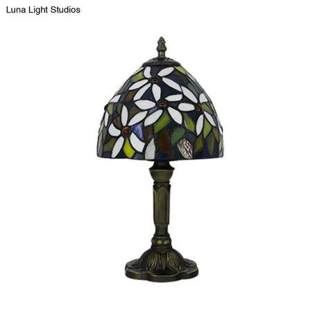 Vintage Rustic Stained Glass Table Lighting With Bronze Stand - Coffee Shop Décor