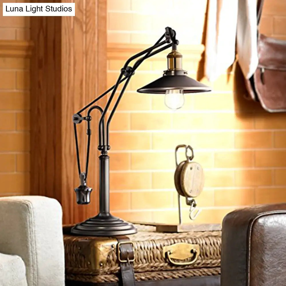 Vintage Saucer Shade Desk Light - Bronze Metal Reading Lamp For Study Room