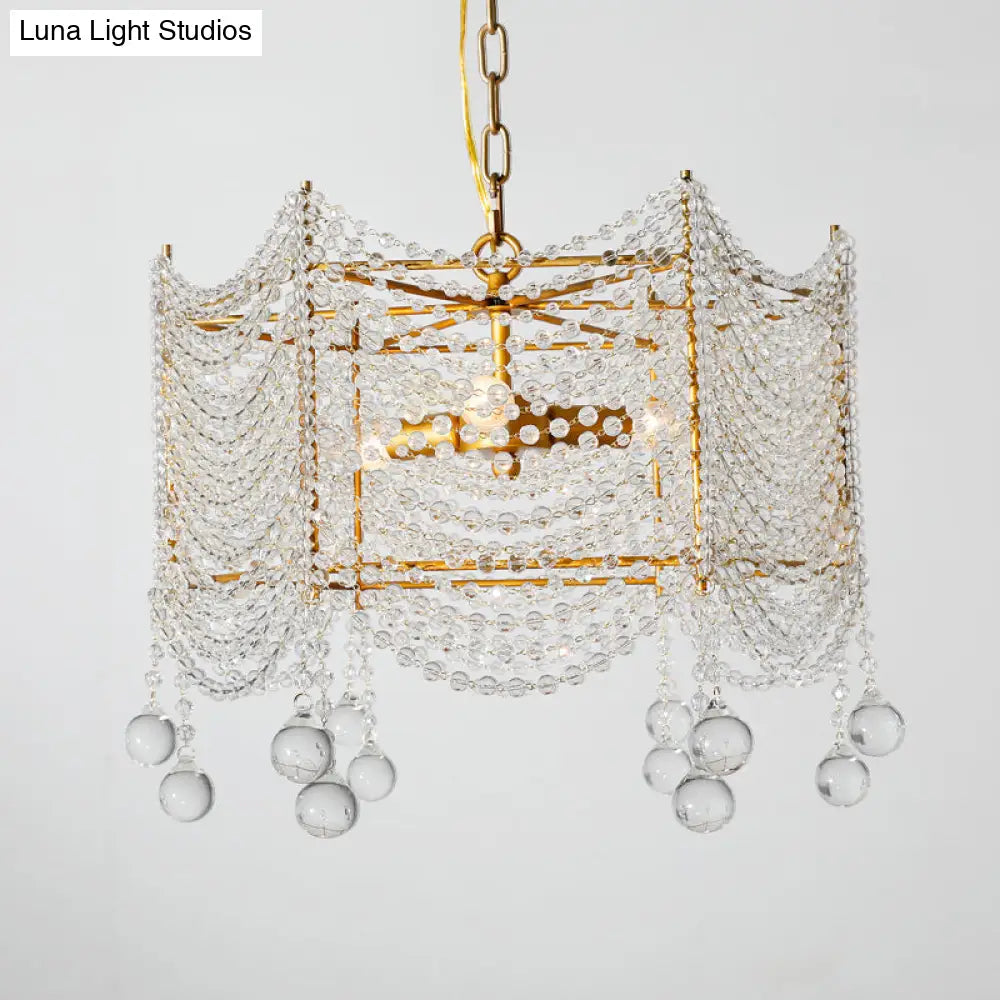 Vintage Scallop Suspension Chandelier With Crystal Beads - Silver Finish 3 Bulbs