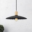 Vintage Scalloped Edge Hanging Lamp - Black/White 1 Light Metal Pendant Dining Table
