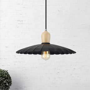 Vintage Scalloped Edge Hanging Lamp - Black/White 1 Light Metal Pendant Dining Table