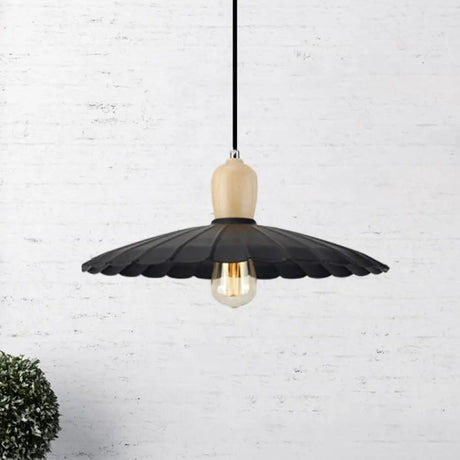 Vintage Scalloped Edge Hanging Lamp - Black/White 1 Light Metal Pendant Dining Table