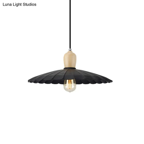 Vintage Scalloped Edge Hanging Lamp - Black/White 1 Light Metal Pendant Dining Table
