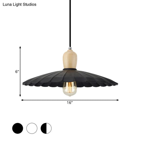Vintage Scalloped Edge Hanging Lamp - Black/White 1 Light Metal Pendant Dining Table