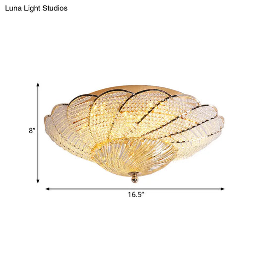 Vintage Scalloped Flush Light With Crystal Beads In Gold - 13’/16.5’/20.5’ W Yellow/White