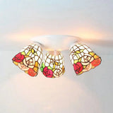 Vintage Scalloped Glass Ceiling Light With Floral Patterns And 3 Lights In White / Rose