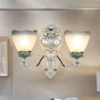 Vintage Scalloped Opal Ribbed Glass Wall Mounted Light With 2 Heads - Silver