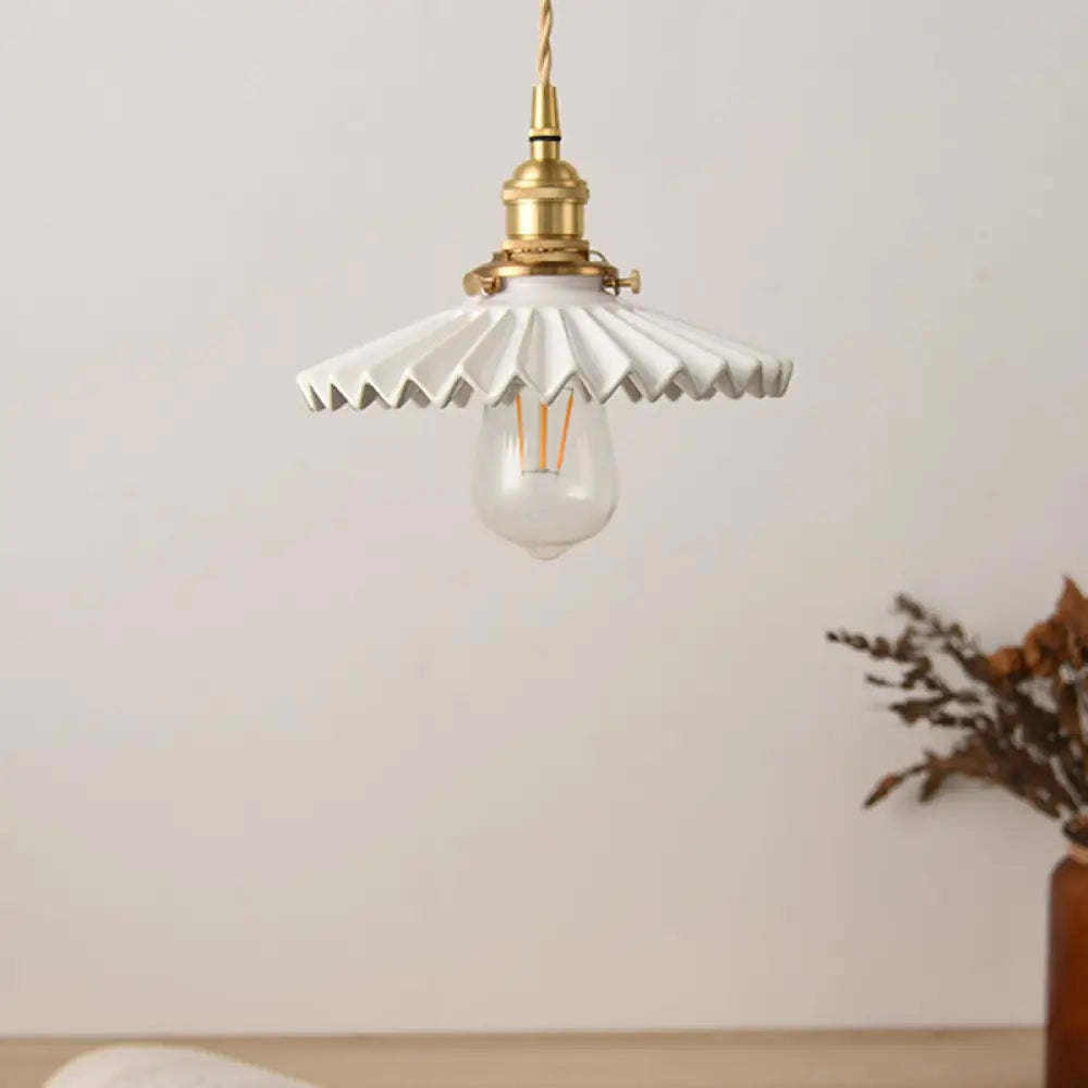 Vintage Scalloped Shade Pendant Ceiling Light - Single Hanging Lamp For Dining Room In Black/White