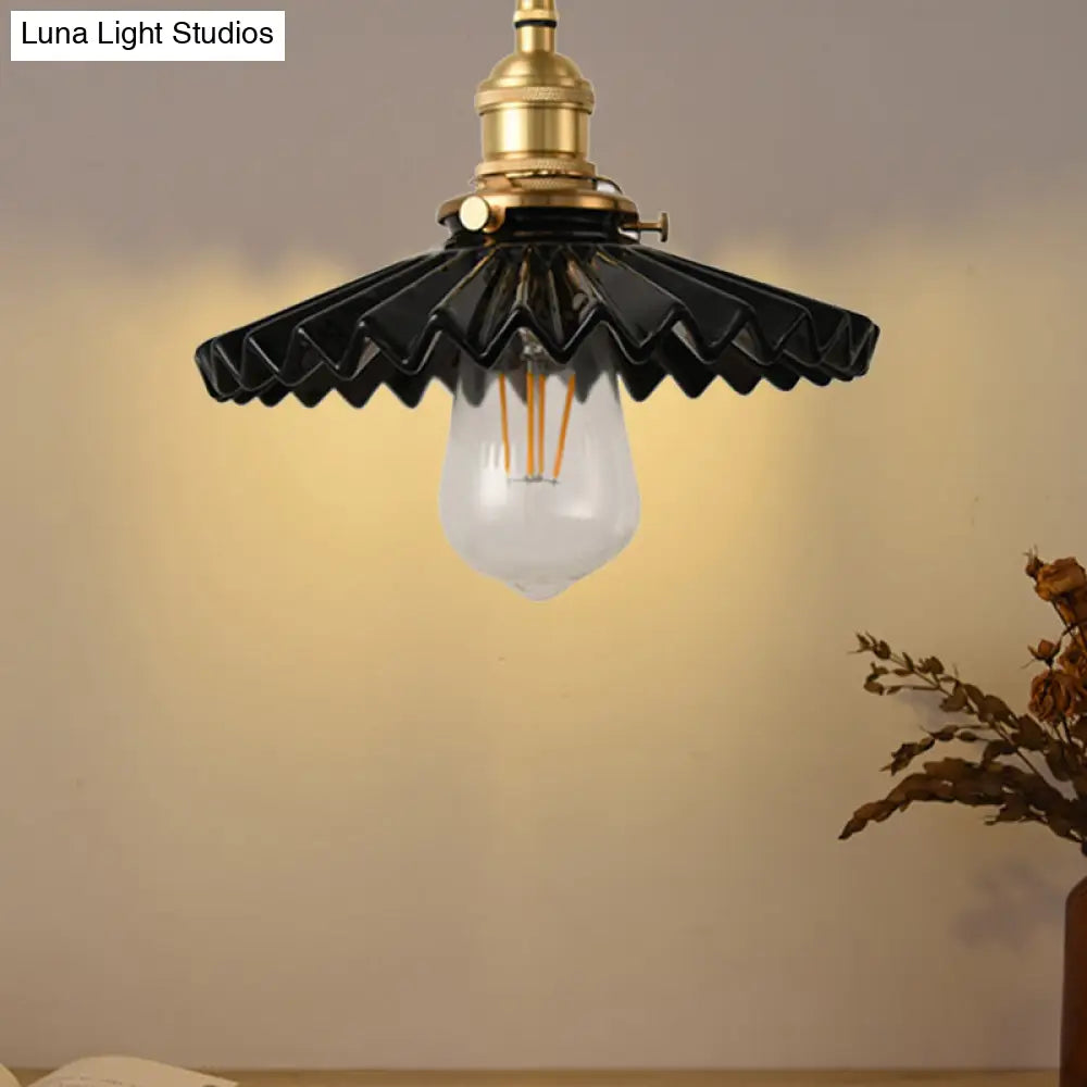 Vintage Scalloped Shade Pendant Ceiling Light - Single Hanging Lamp For Dining Room In Black/White