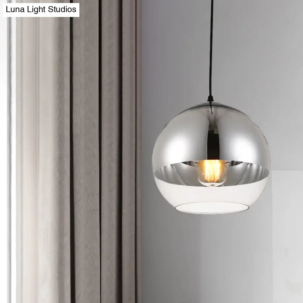 Vintage Silver Globe Pendant Light Fixture With Clear Glass - Bedroom Hanging Lamp 1 Head Available