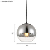 Vintage Silver And Clear Glass Globe Pendant Light For Bedroom - 1 Head Hanging Lamp In 3 Width