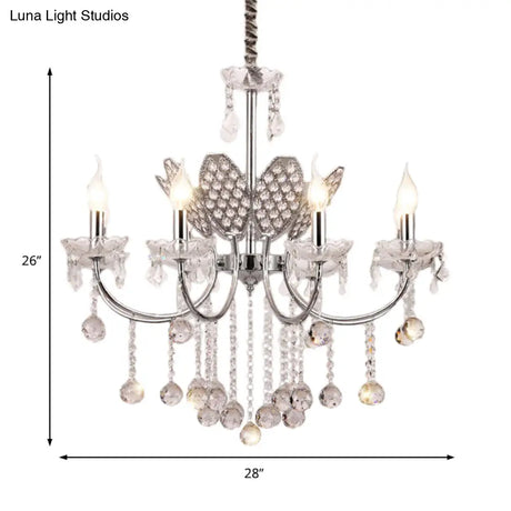 Vintage Silver Chandelier With Candle And Crystal Ball Decoration - 3/5-Head Ceiling Lamp