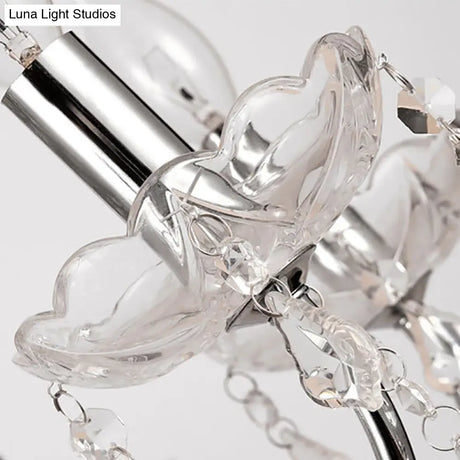 Vintage Silver Chandelier With Candle And Crystal Ball Decoration - 3/5-Head Ceiling Lamp