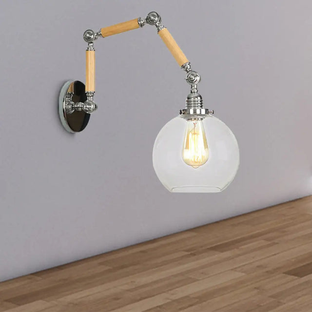Vintage Silver Wall Lamp With Extendable Arm - Glass Orb Shade Sconce In Clear