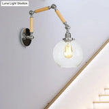 Vintage Silver Wall Lamp With Extendable Arm - Glass Orb Shade Sconce In Clear