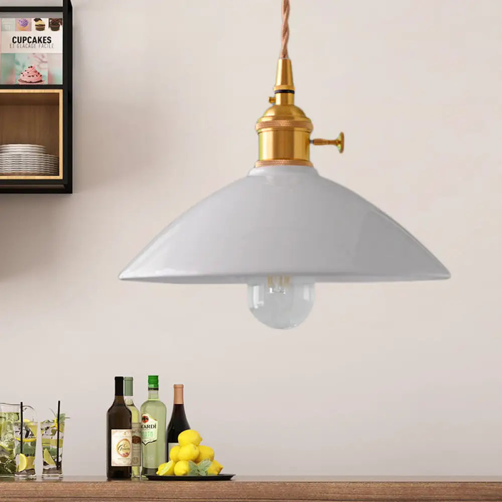 Vintage Single-Light Dome Shade Iron Pendant Light Fixture For Restaurant Ceiling - White/Pink/Blue