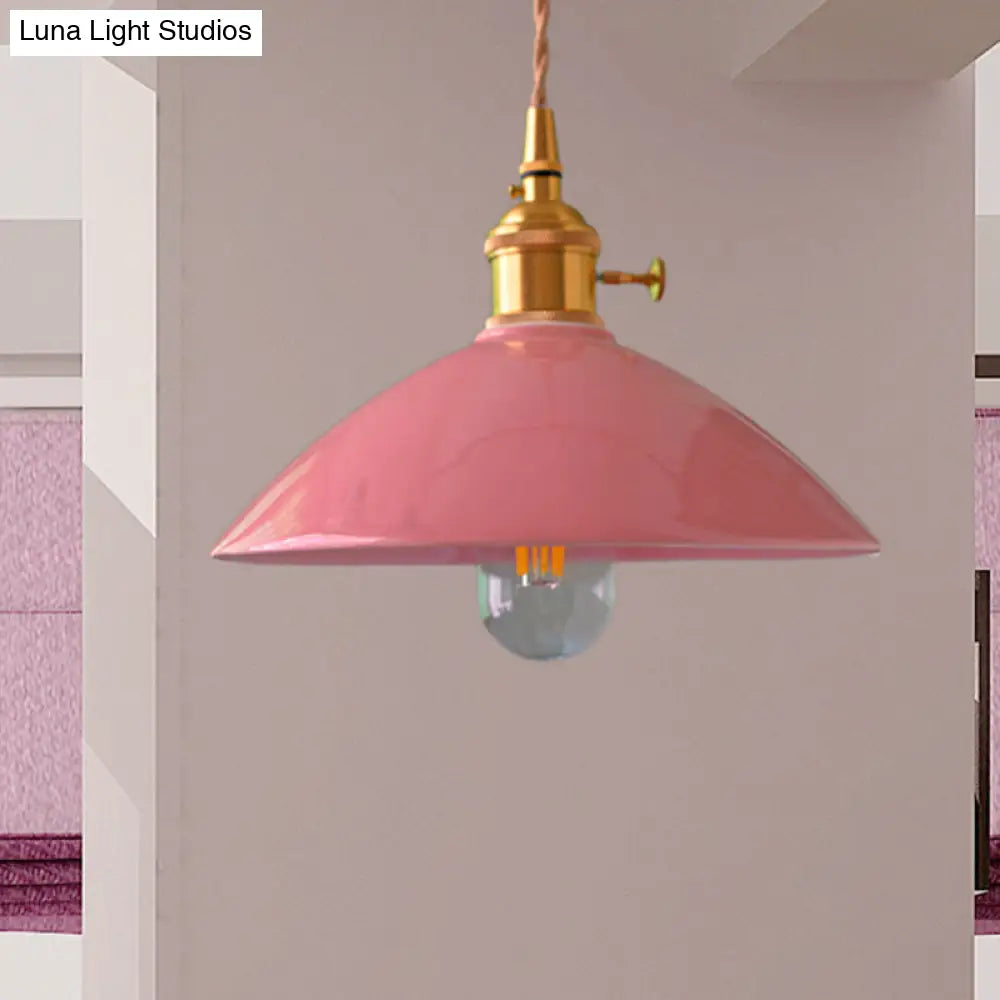 Vintage Single-Light Dome Shade Iron Pendant Light Fixture For Restaurant Ceiling - White/Pink/Blue