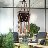 Vintage Six-Light Wooden Chandeliers With Hemp Rope - Perfect For Balcony! Brown
