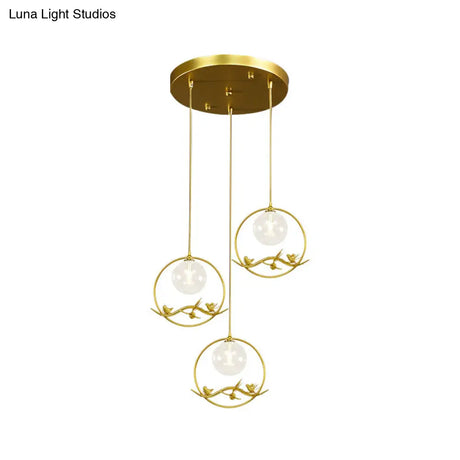 Vintage Smoke Gray/Clear/Amber Glass Globe Pendant Light - 1/3 Lights Brass Hanging In Round/Linear