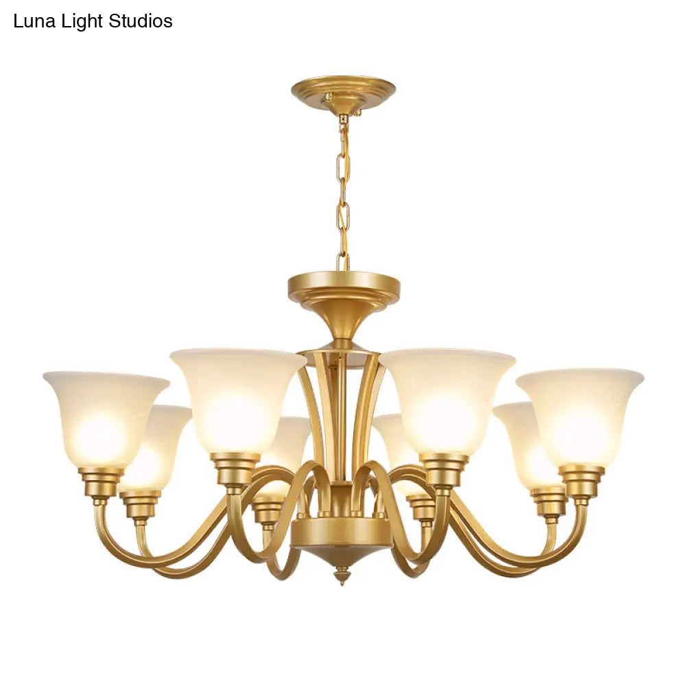 Vintage Sputnik Metal Chandelier With Flared White Glass Shade - Gold Finish 3/5/6 Lights For Living