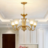 Vintage Sputnik Metal Chandelier With Flared White Glass Shade - Gold Finish 3/5/6 Lights For Living