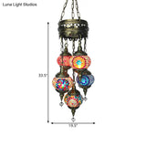 Vintage Stained Art Glass Chandelier - 5-Light Fixture For Bedroom Décor Orange/Blue