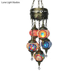 Vintage Stained Art Glass Chandelier - 5-Light Fixture For Bedroom Décor Orange/Blue